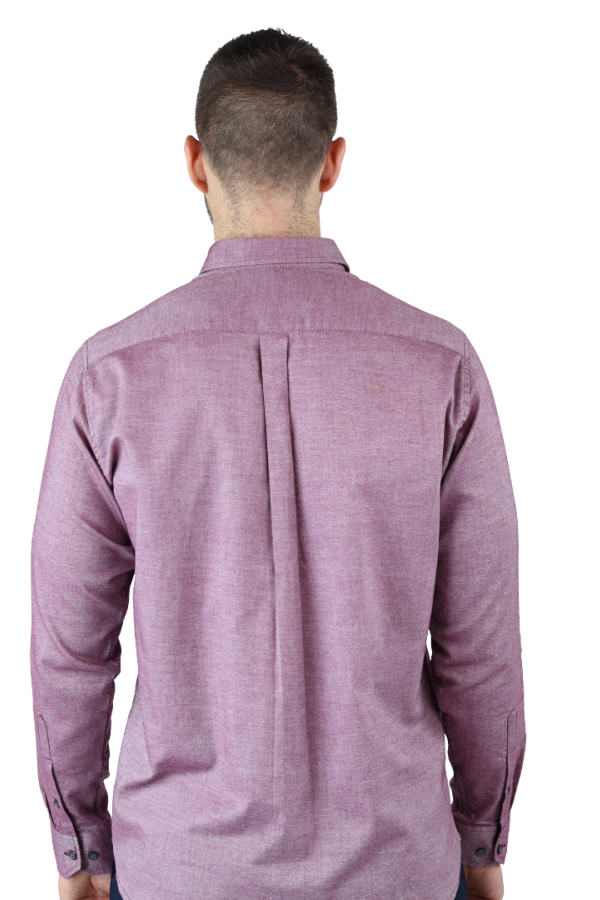 Camisa Cuello Americano Manga Larga Rojo Vino Tela Con Textura Para Hombre